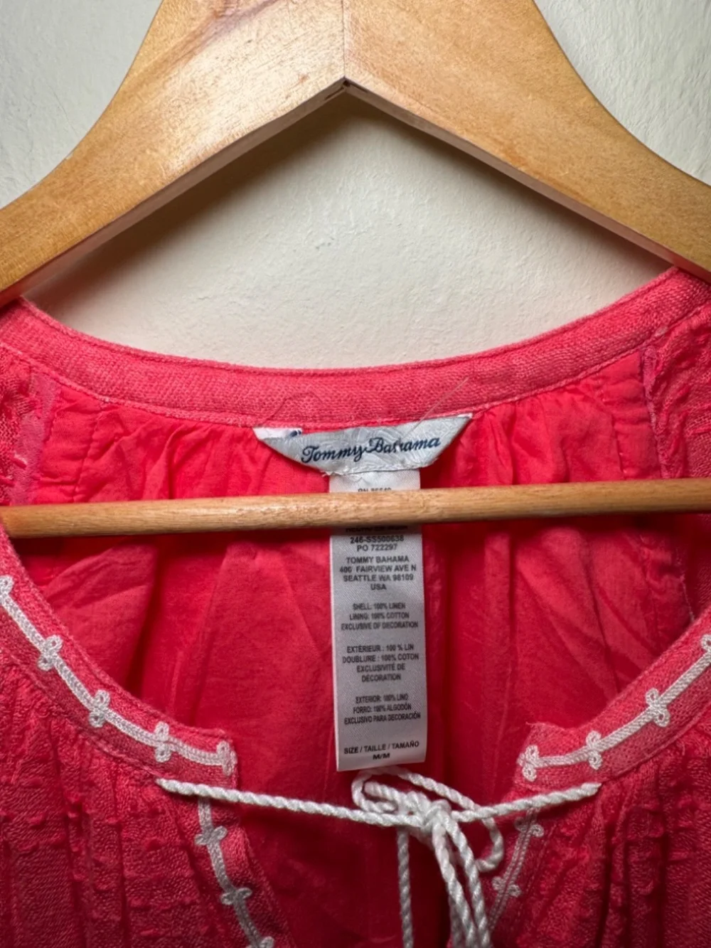 Tommy Bahama 100% Linen Embroidered Cover-Up Dress Tunic Medium Pink